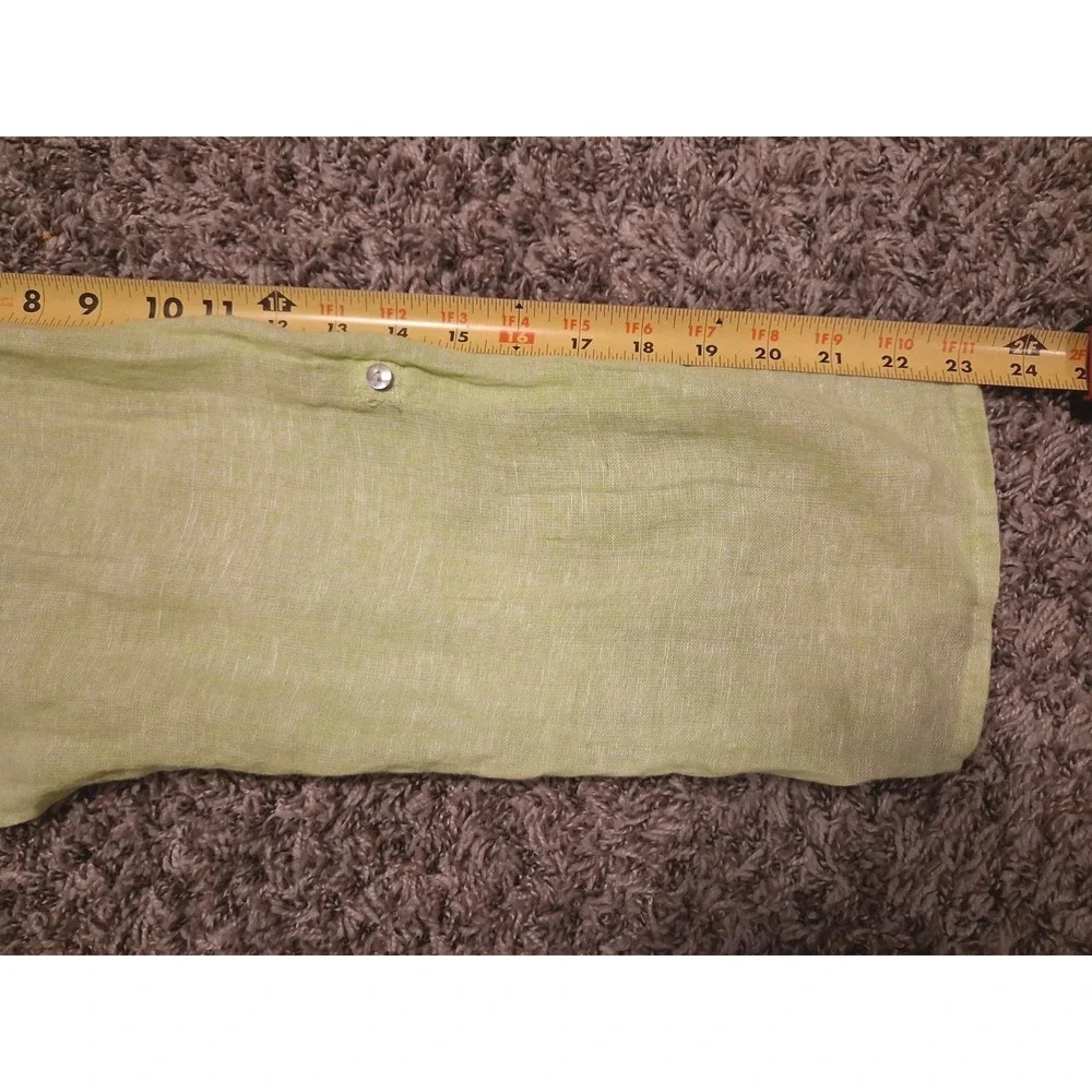 Tahari 100% Linen Tunic Shirt 1X Lime Green Roll Tab Sleeve Lagenlook Coastal